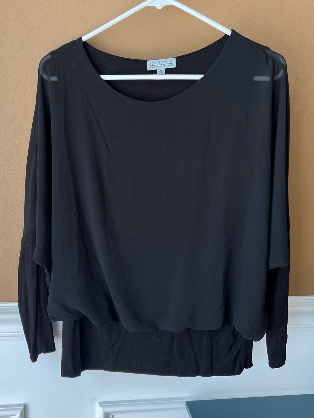 Joseph A Black Sheer Long-Sleeve Blouse Size M Career Business Flowy Workwear